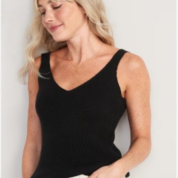 Old Navy Black V-Neck Thick Rib-Knit Sweater Tank Top Women Sz. M - Picture 8 of 8